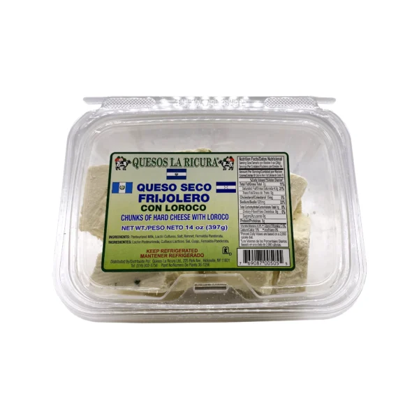 Queso seco frijolero con loroco La Ricura 14 oz en empaque sellado