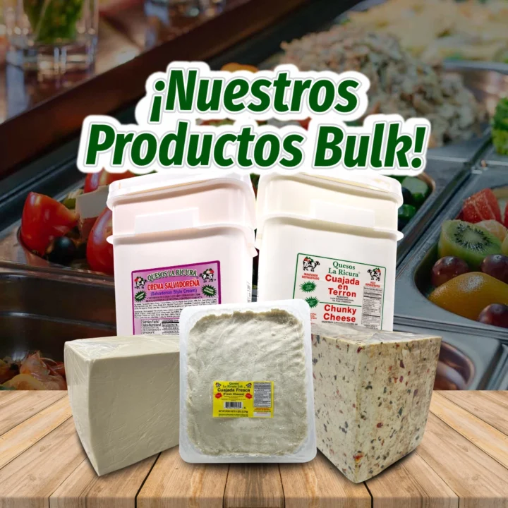Banner productos bulk La Ricura: quesos frescos, quesos duros, cremas, chorizos y tamales para restaurantes y distribuidores