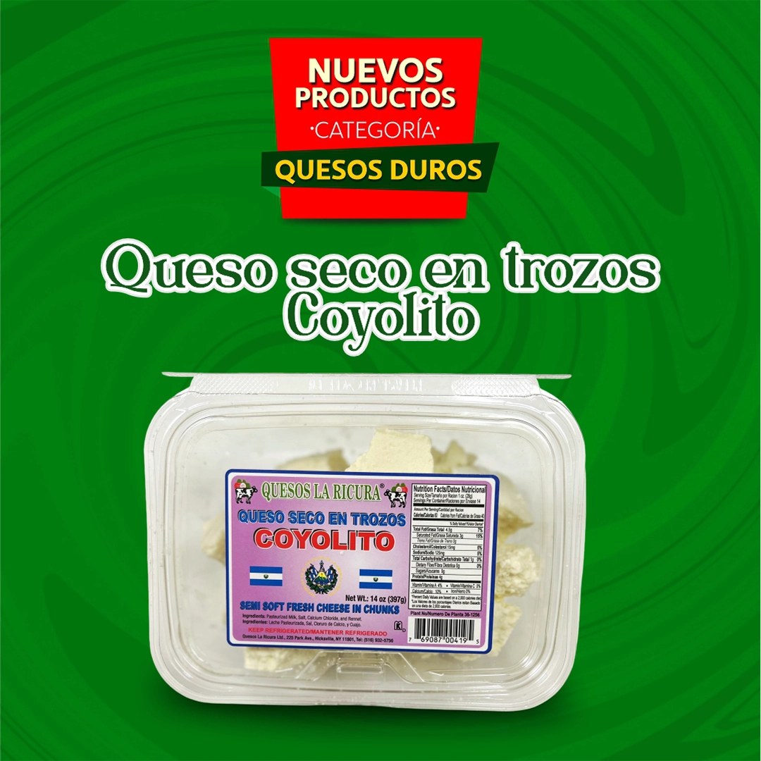 Queso Seco en Trozos Coyolito 14 oz de Quesos La Ricura – sabor tradicional centroamericano.