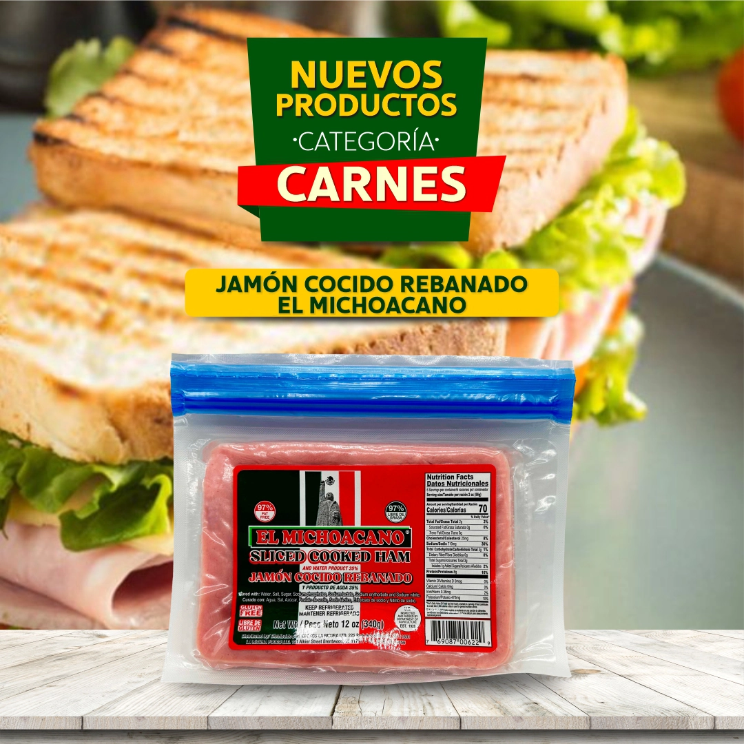 Jamón Cocido Rebanado El Michoacano 12 oz – sabor tradicional y listo para servir.