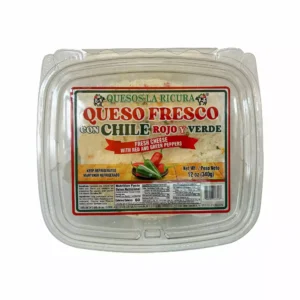 Queso Fresco con Chile Rojo y Verde Quesos La Ricura, queso fresco artesanal con pimientos rojos y verdes disponible en Maryland, Houston, Hicksville, Farmingdale y Brentwood.