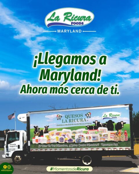 Camión de Quesos La Ricura anunciando llegada a Maryland con productos latinos y centroamericanos