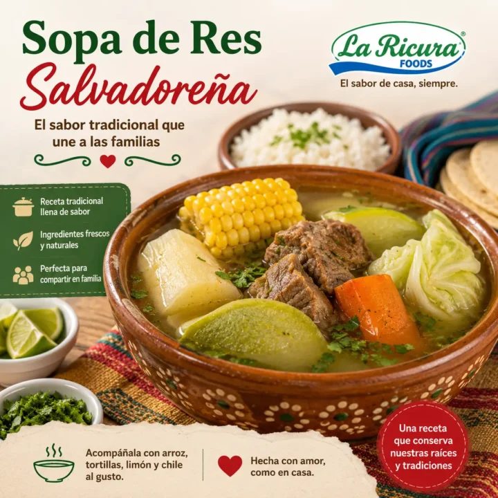 Sopa de res salvadoreña tradicional con vegetales y carne de res