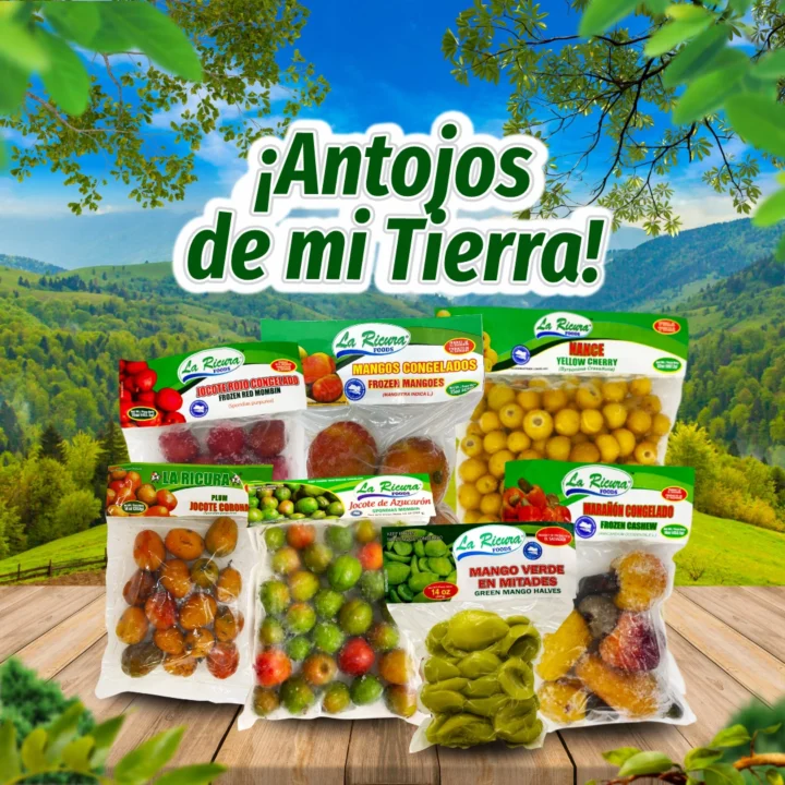 Banner catálogo mix de frutas congeladas tropicales La Ricura: mango, jocote, nance, marañón y más